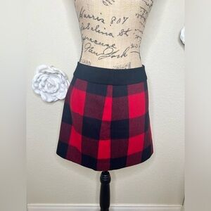 J. Crew Red & Black Buffalo Check Plaid 100% Wool Mini Skirt Size 10